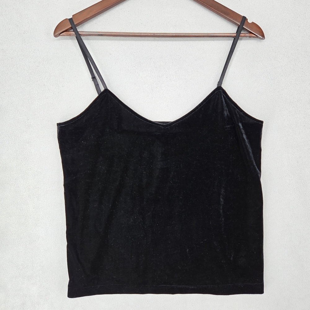 PajamaGram Large Cami Top Womens Black Velvet Loungewear Minimalist Goth